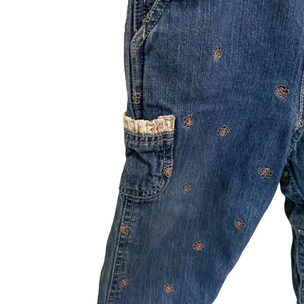 Carter's Baby 18 Months‎ Floral Embroidered Ruffled Pockets Overalls Denim Jeans